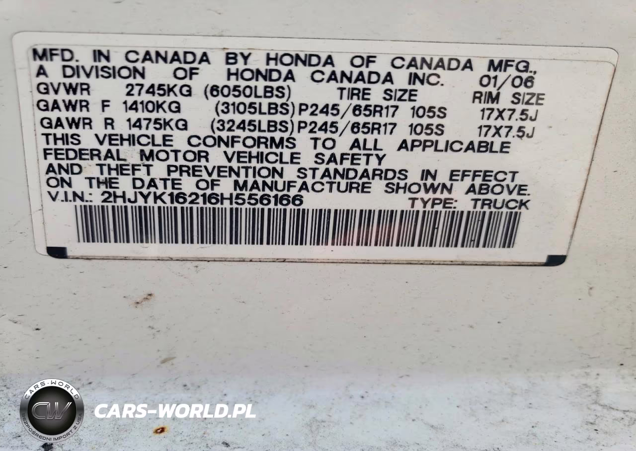 2006 Honda Ridgeline Rt VIN:2HJYK16216H556166 - 12