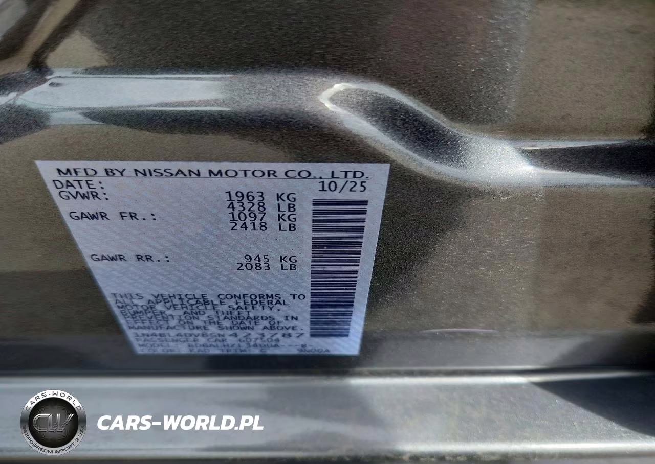 2025 Nissan Altima Sv VIN:1N4BL4DV8SN423787 - 13