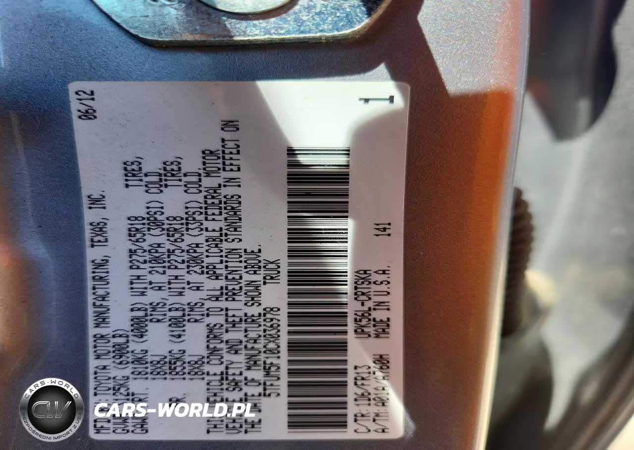 2012 Toyota Tundra Double Cab Sr5 VIN:5TFUM5F10CX036978 - 12