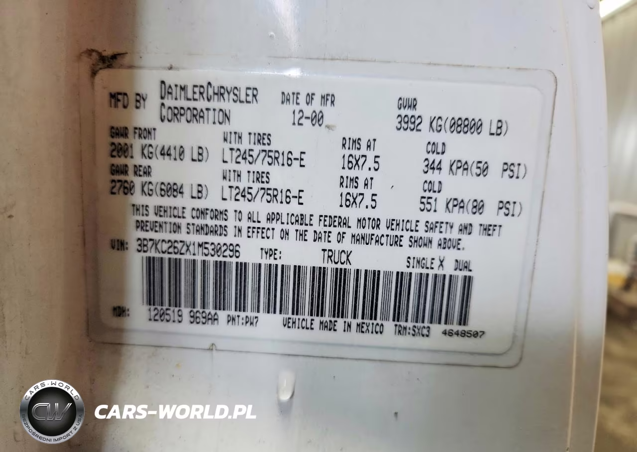2001 Dodge Ram 2500 VIN:3B7KC26ZX1M530296 - 12