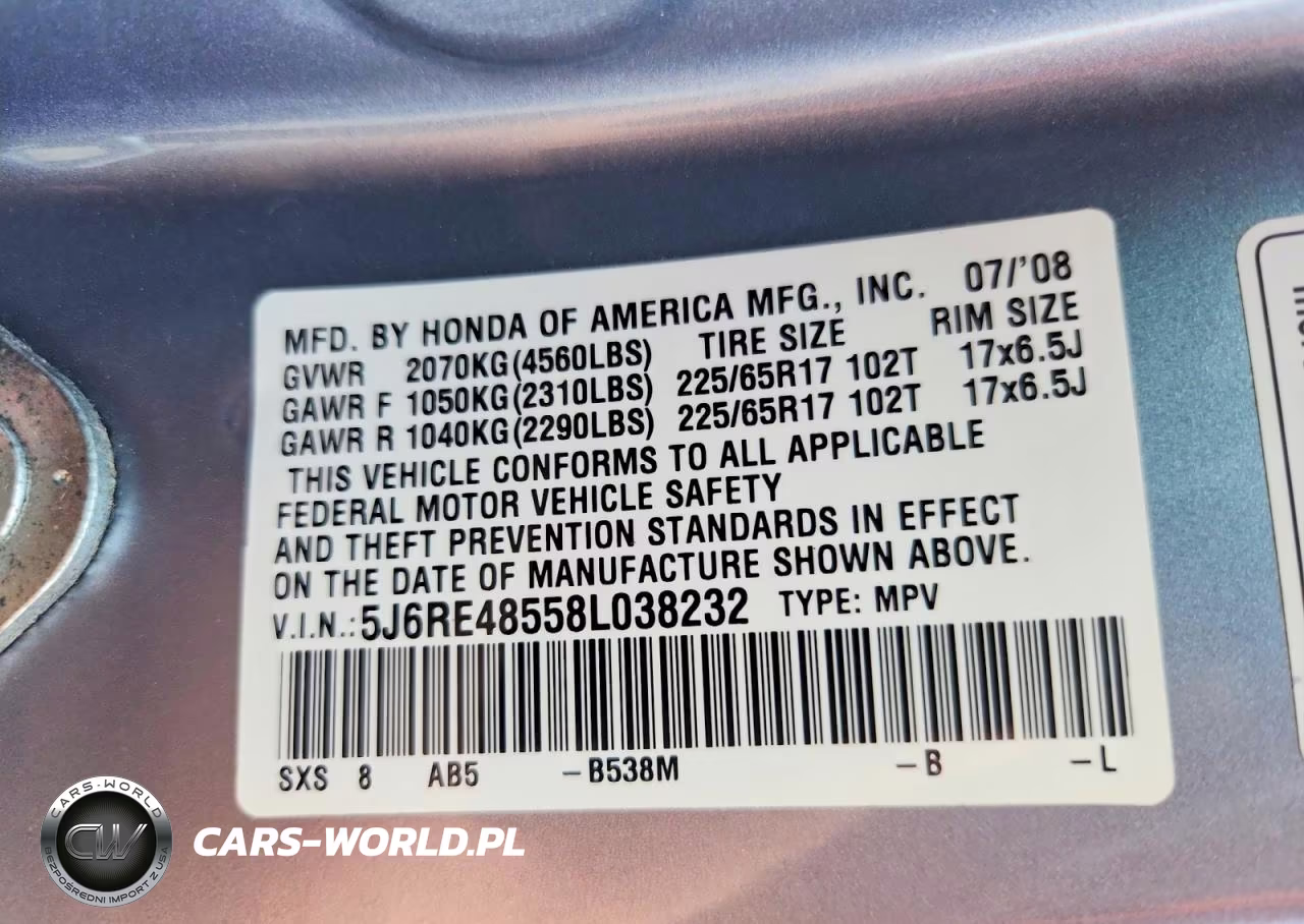 2008 Honda Cr-V Ex VIN:5J6RE48558L038232 - 14