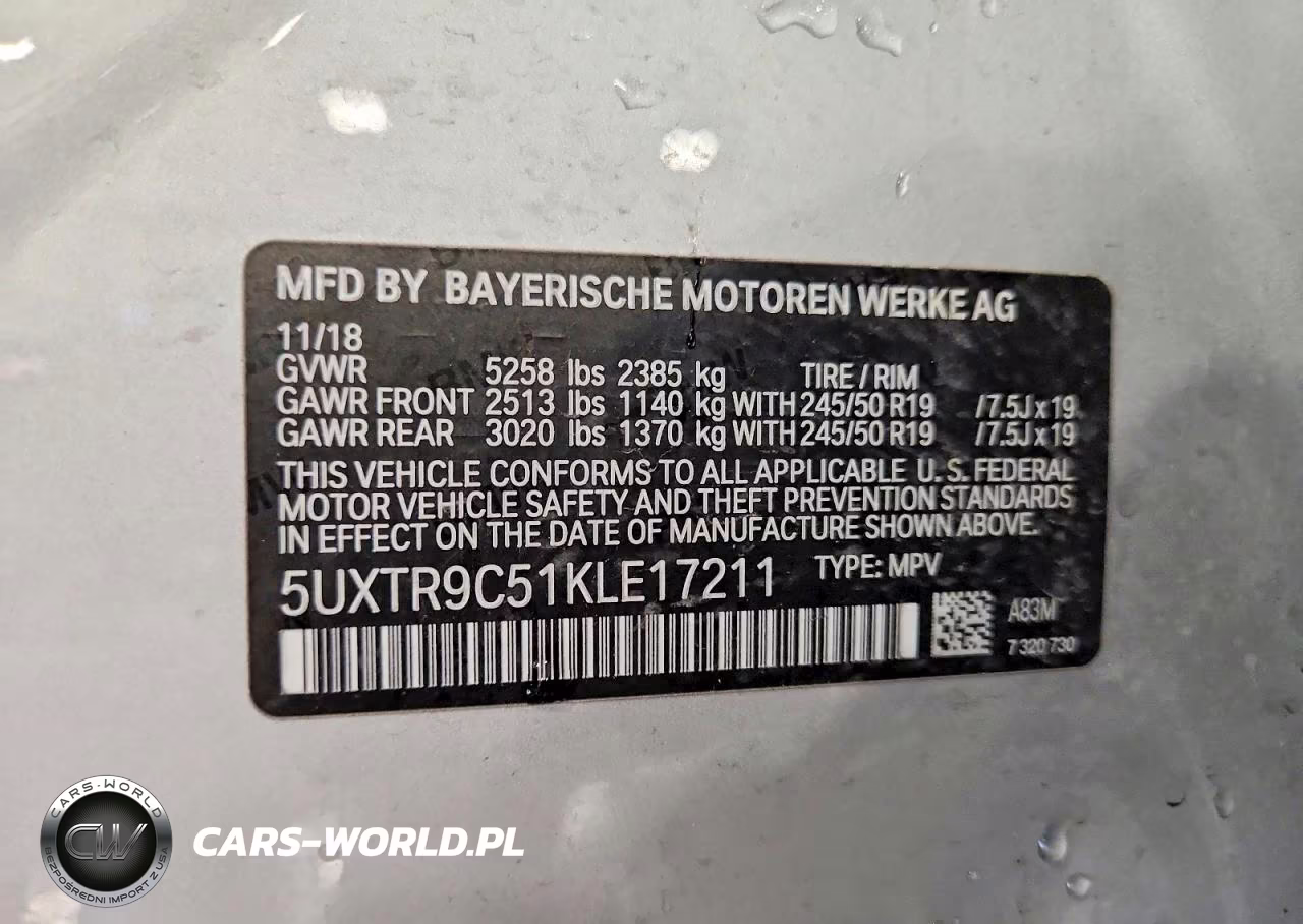 2019 BMW X3 xDrive30I VIN:5UXTR9C51KLE17211 - 13