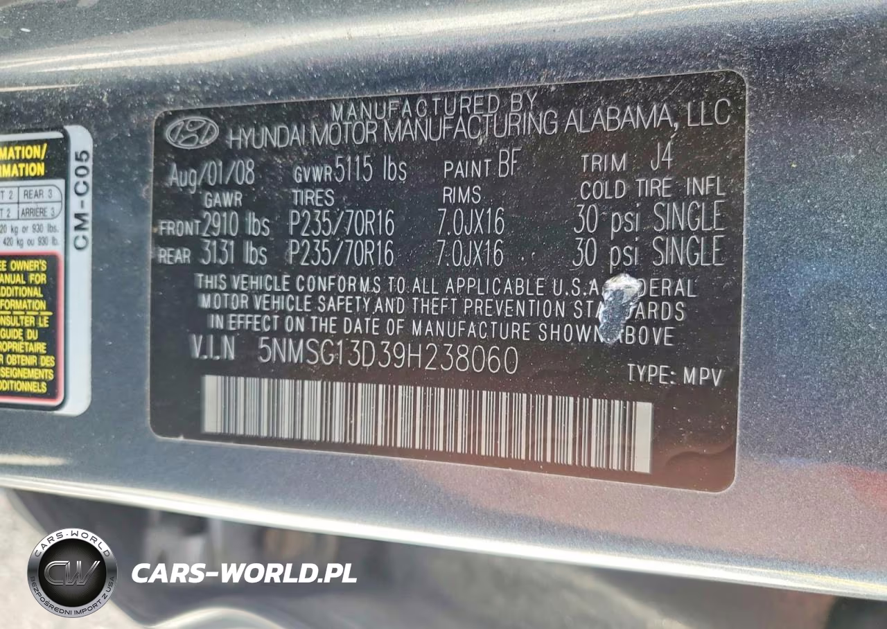 2009 Hyundai Santa Fe Gls VIN:5NMSG13D39H238060 - 13