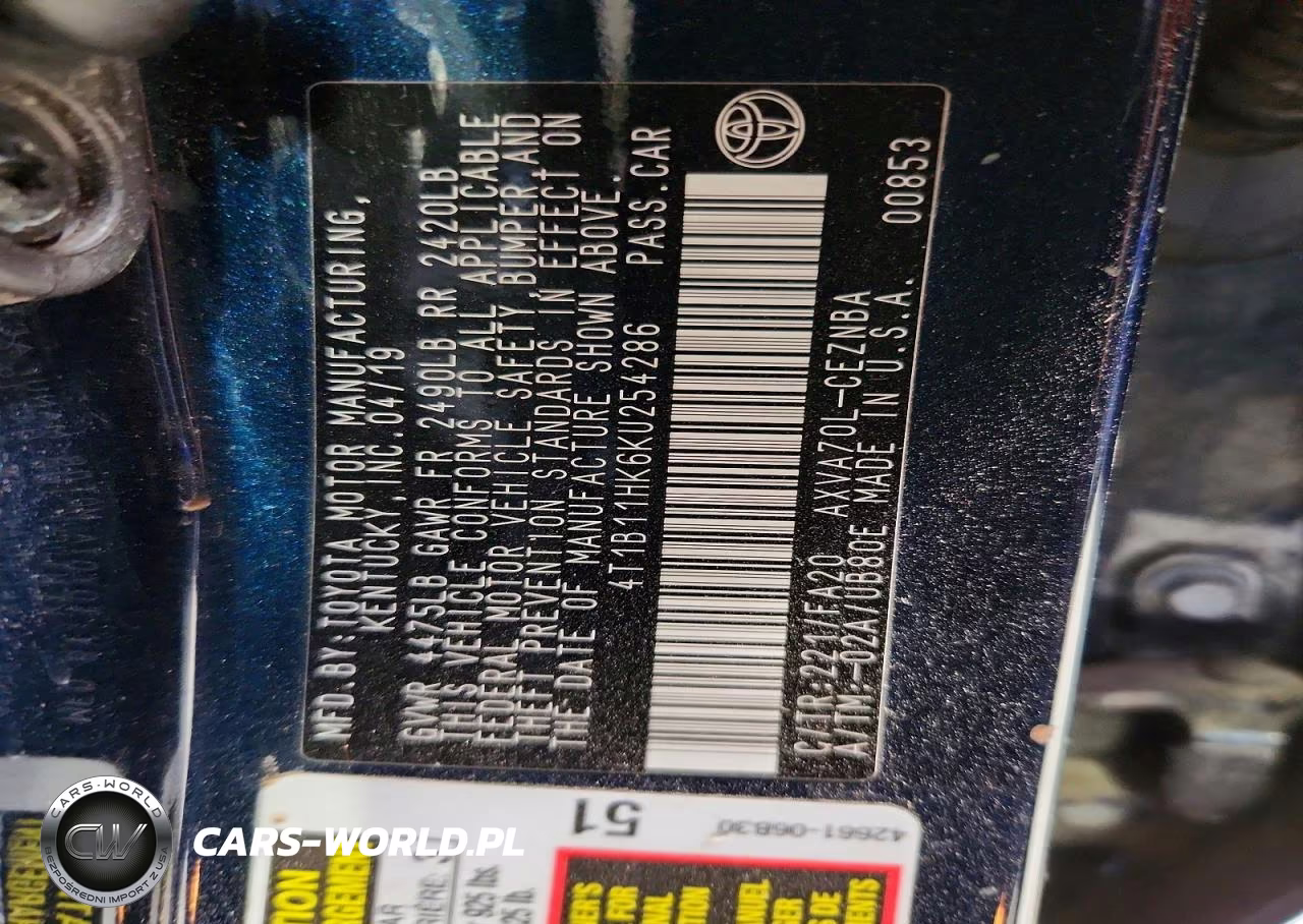 2019 Toyota Camry Le VIN:4T1B11HK6KU254286 - 12
