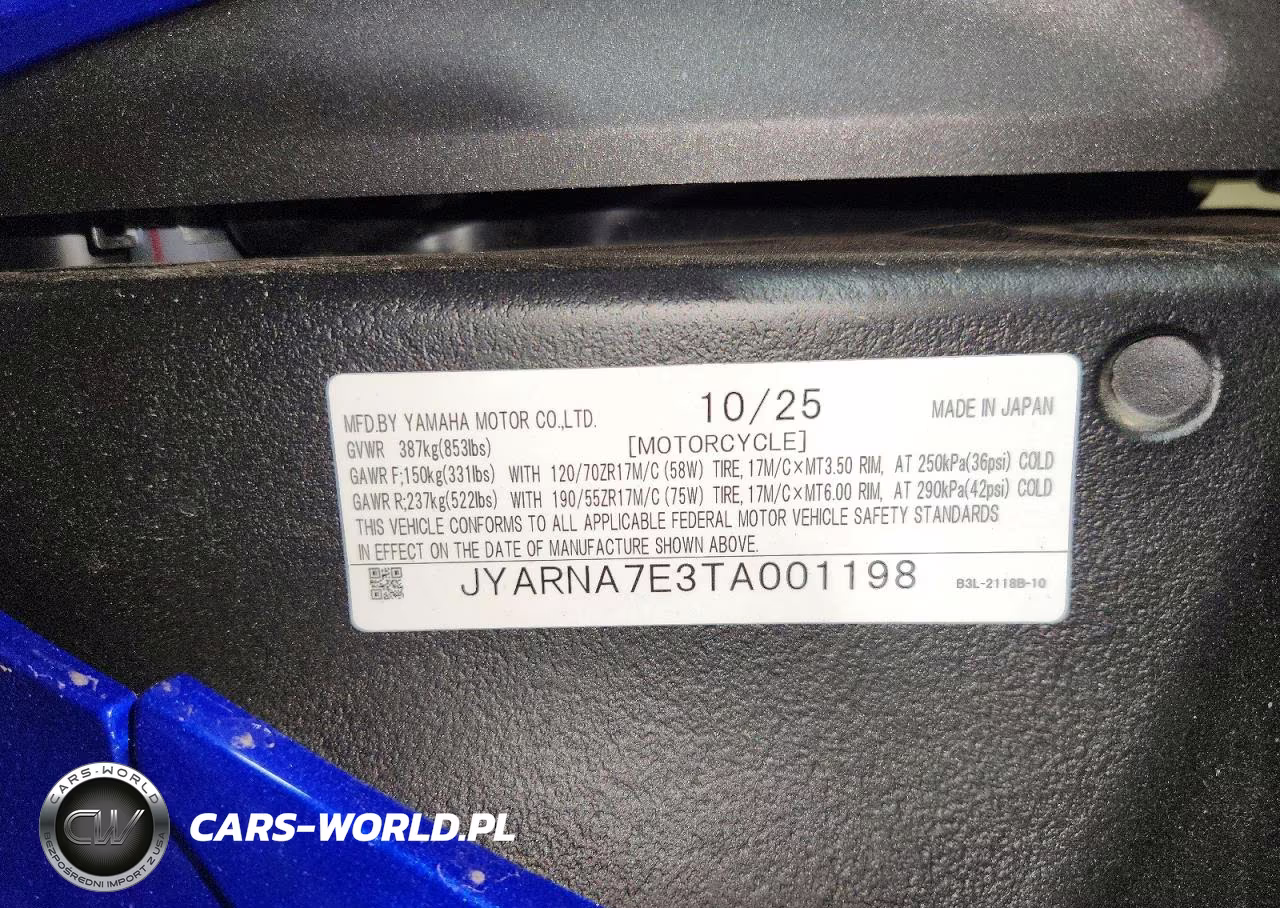 2026 Yamaha Yzf1000 VIN:JYARNA7E3TA001198 - 9