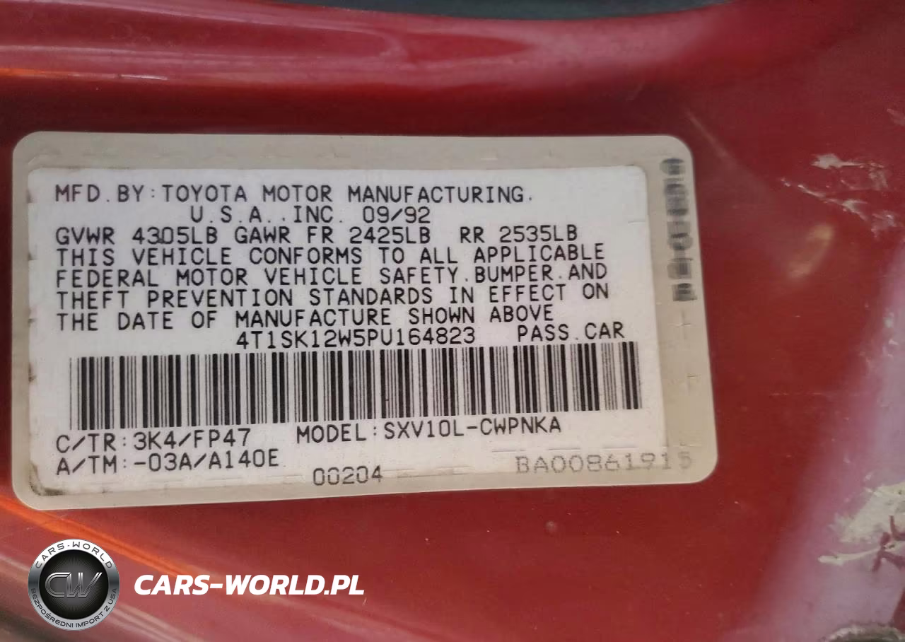 1993 Toyota Camry Le VIN:4T1SK12W5PU164823 - 12