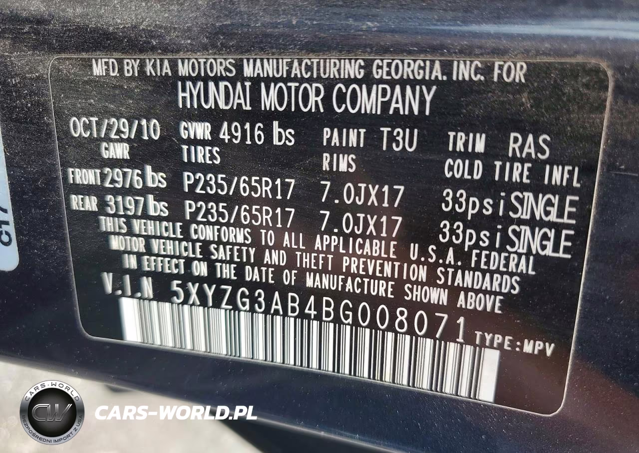 2011 Hyundai Santa Fe Gls VIN:5XYZG3AB4BG008071 - 12