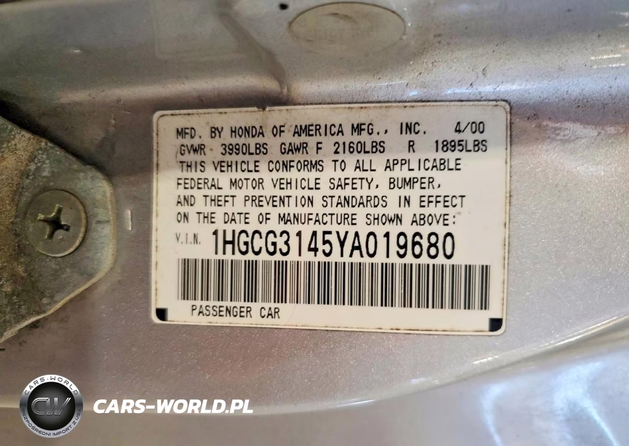 2000 Honda Accord Lx VIN:1HGCG3145YA019680 - 12