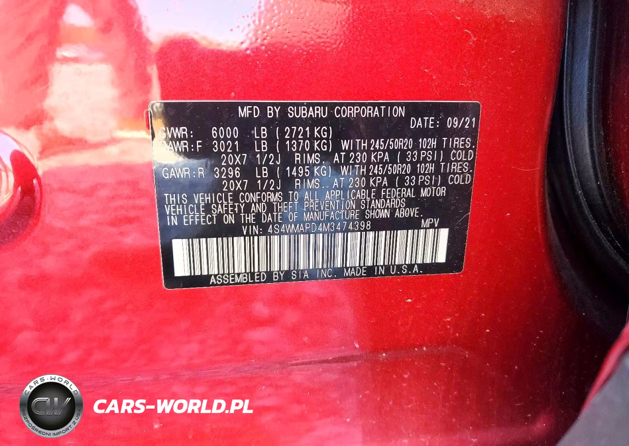 2021 Subaru Ascent Limited VIN:4S4WMAPD4M3474398 - 13