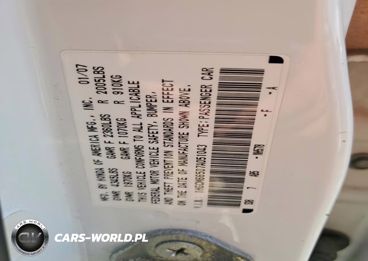 2007 Honda Accord 3.0 Ex VIN:1HGCM66507A051043 - 12