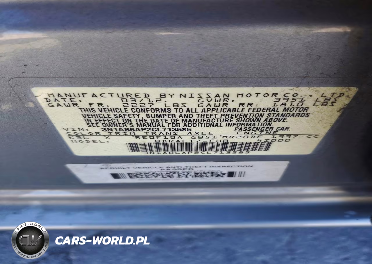 2012 Nissan Sentra 2.0 VIN:3N1AB6AP2CL713585 - 12