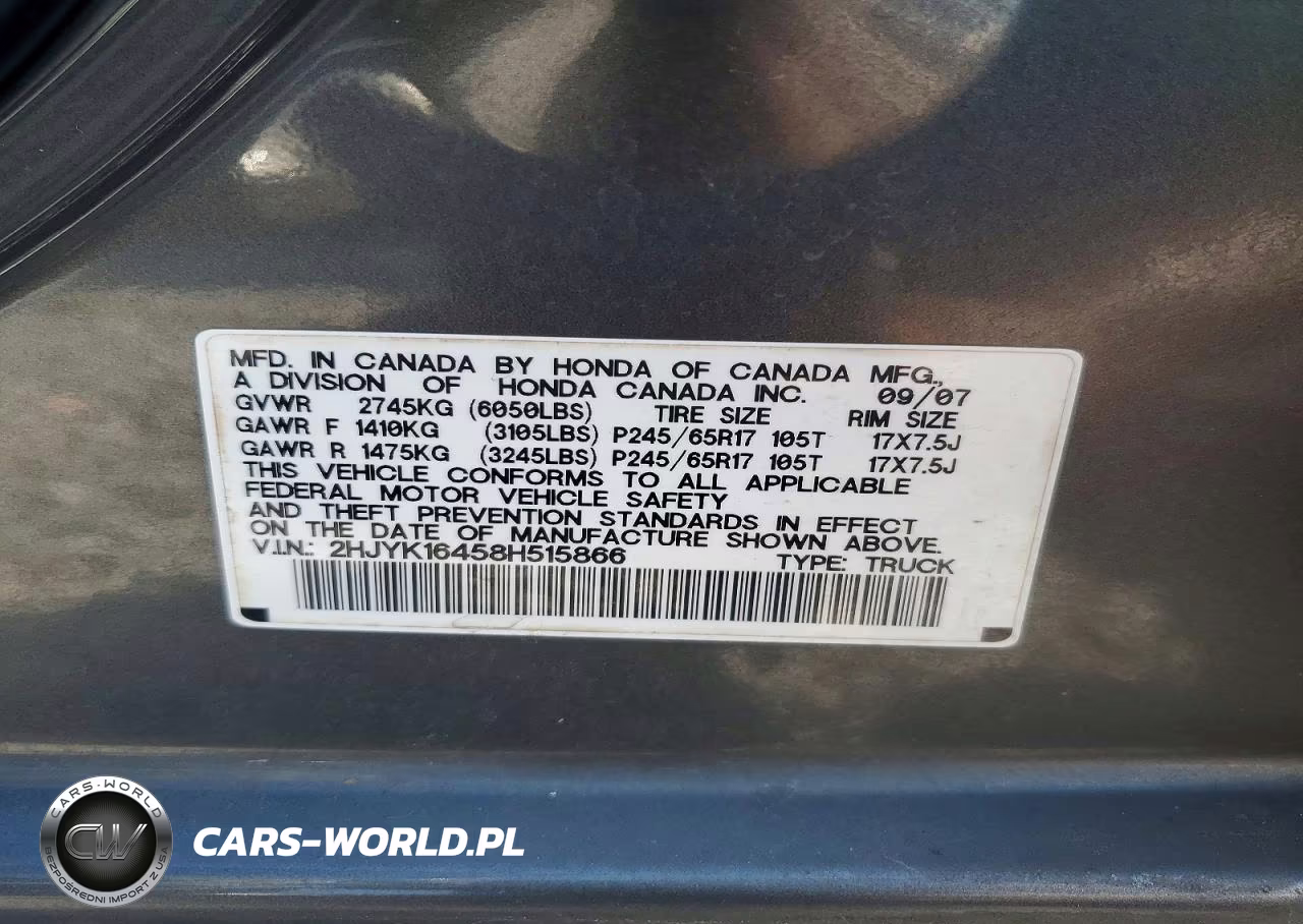 2008 Honda Ridgeline Rts VIN:2HJYK16458H515866 - 12