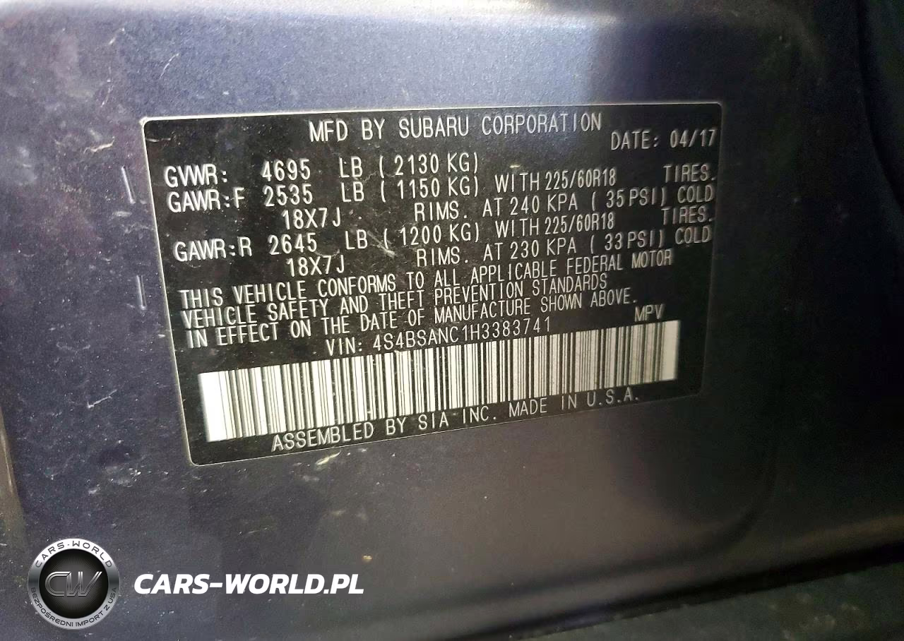 2017 Subaru Outback 2.5I Limited VIN:4S4BSANC1H3383741 - 14