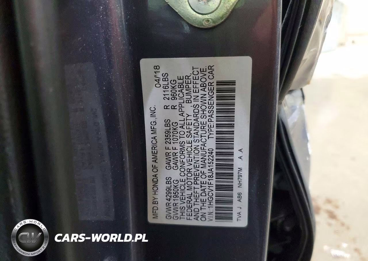 2018 Honda Accord Lx VIN:1HGCV1F18JA152240 - 13