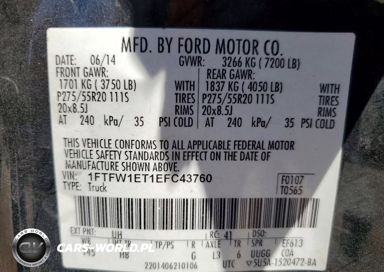 2014 Ford F150 Supercrew VIN:1FTFW1ET1EFC43760 - 13