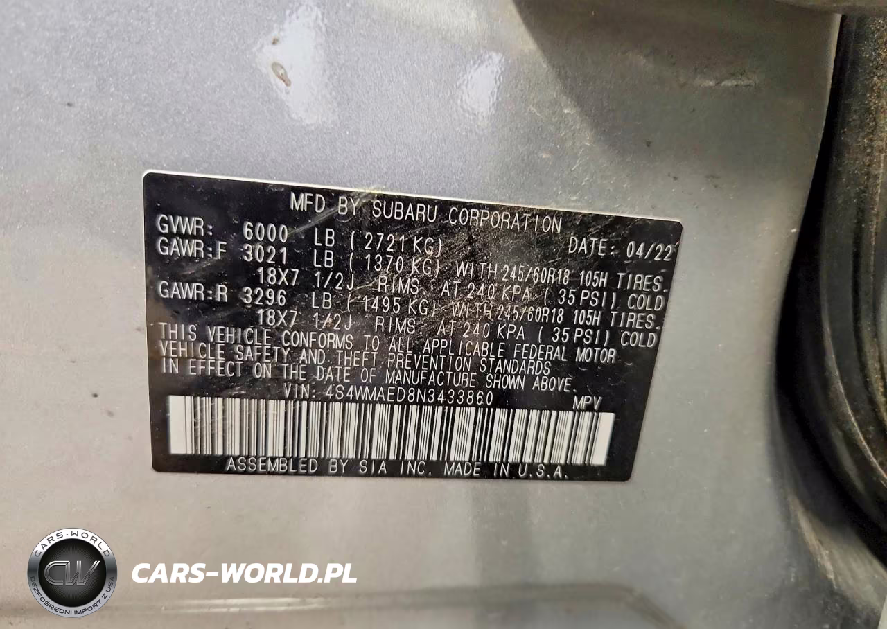 2022 Subaru Ascent Premium VIN:4S4WMAED8N3433860 - 13