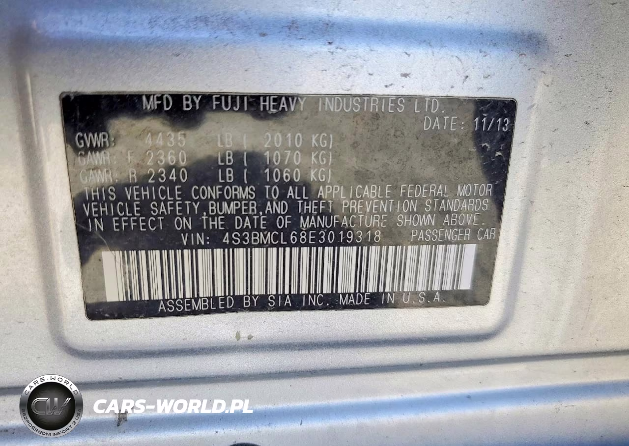 2014 Subaru Legacy 2.5I Limited VIN:4S3BMCL68E3019318 - 12