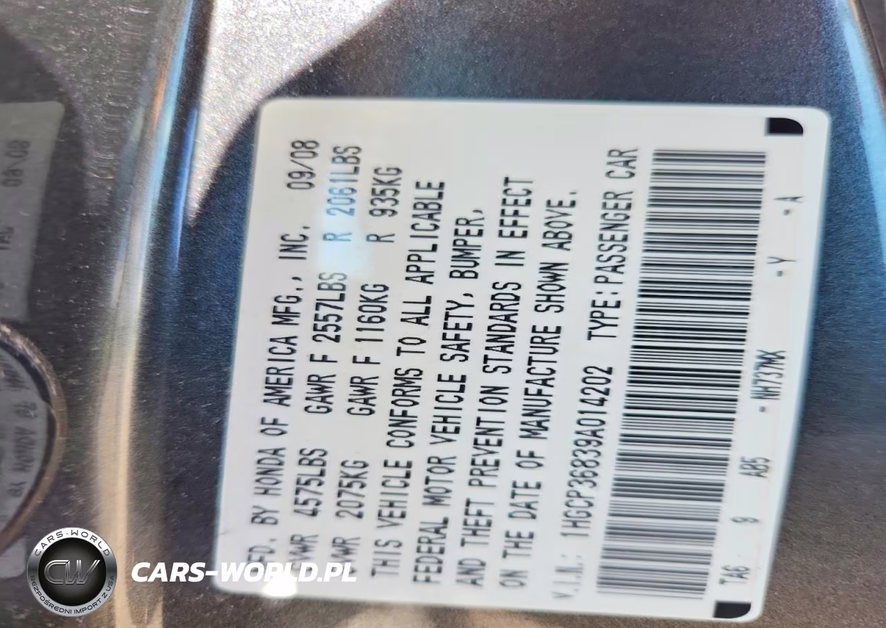 2009 Honda Accord Exl VIN:1HGCP36839A014202 - 12