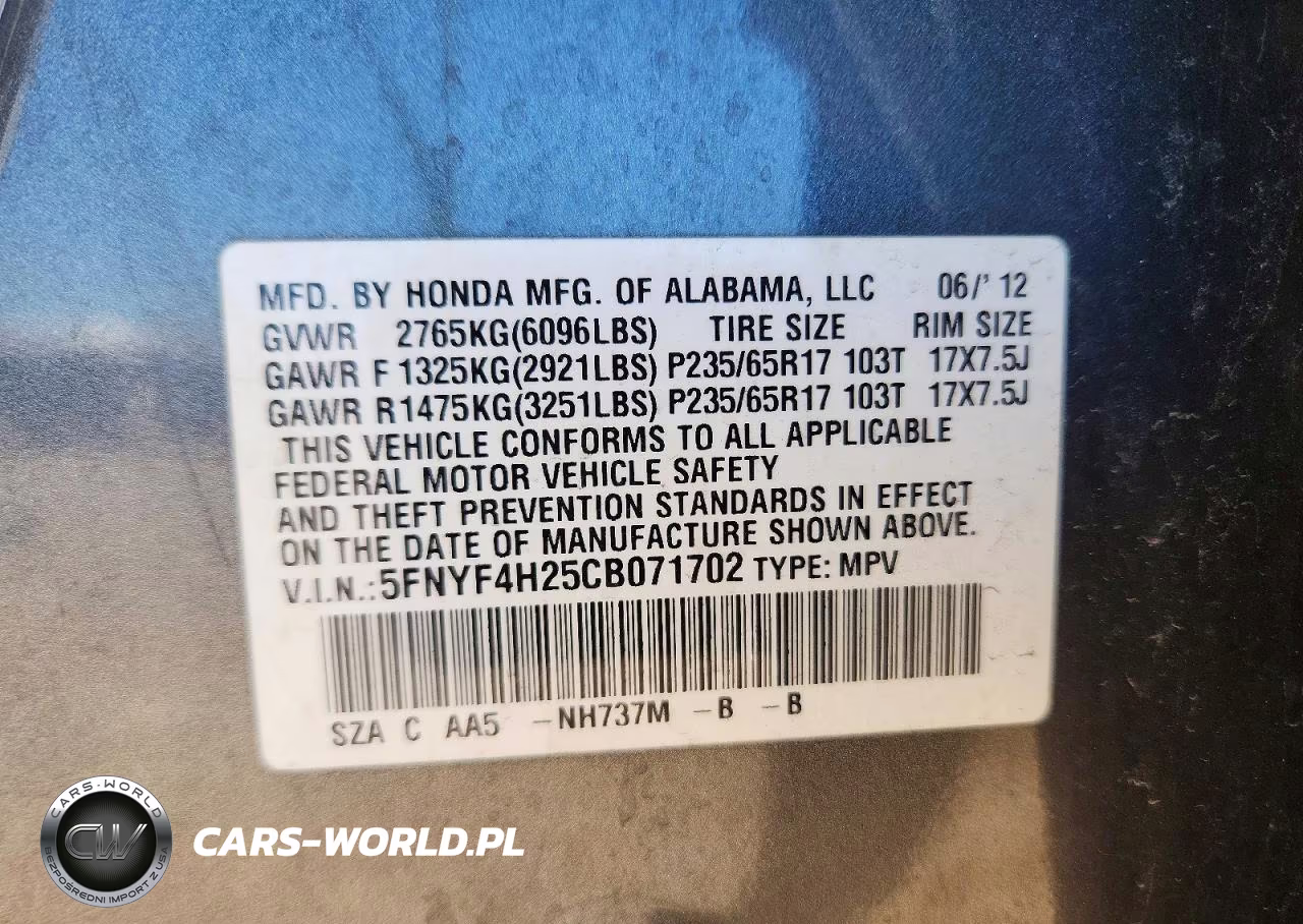 2012 Honda Pilot Lx VIN:5FNYF4H25CB071702 - 12
