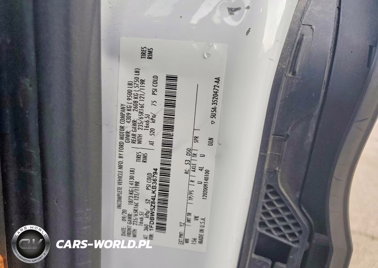 2020 Ford Transit Delivery Truck VIN:1FDBW5Z84LKB36794 - 12