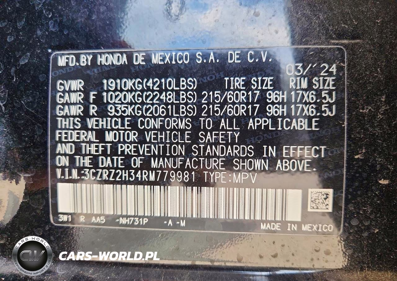 2024 Honda Hr-V Lx VIN:3CZRZ2H34RM779981 - 12