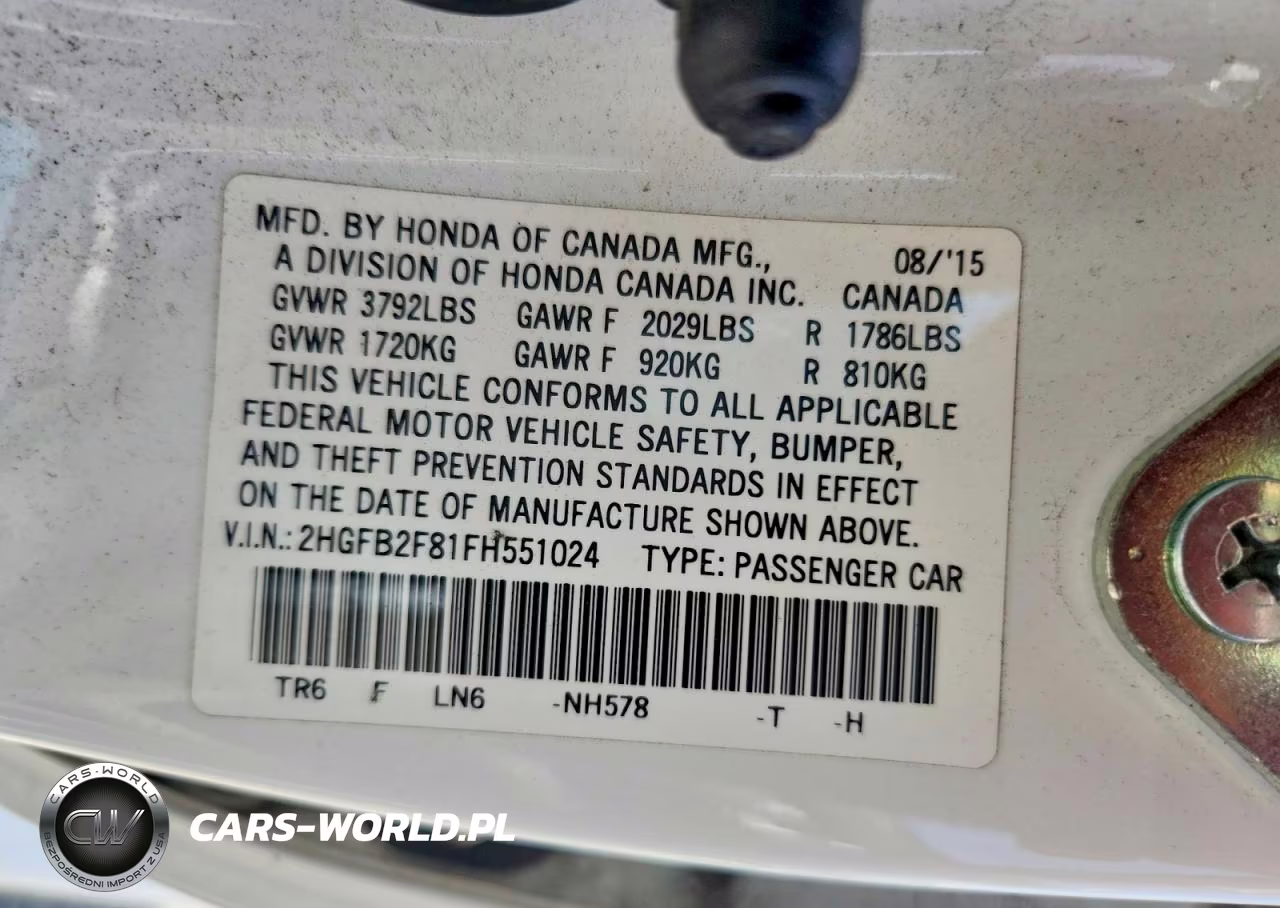 2015 Honda Civic Ex VIN:2HGFB2F81FH551024 - 12