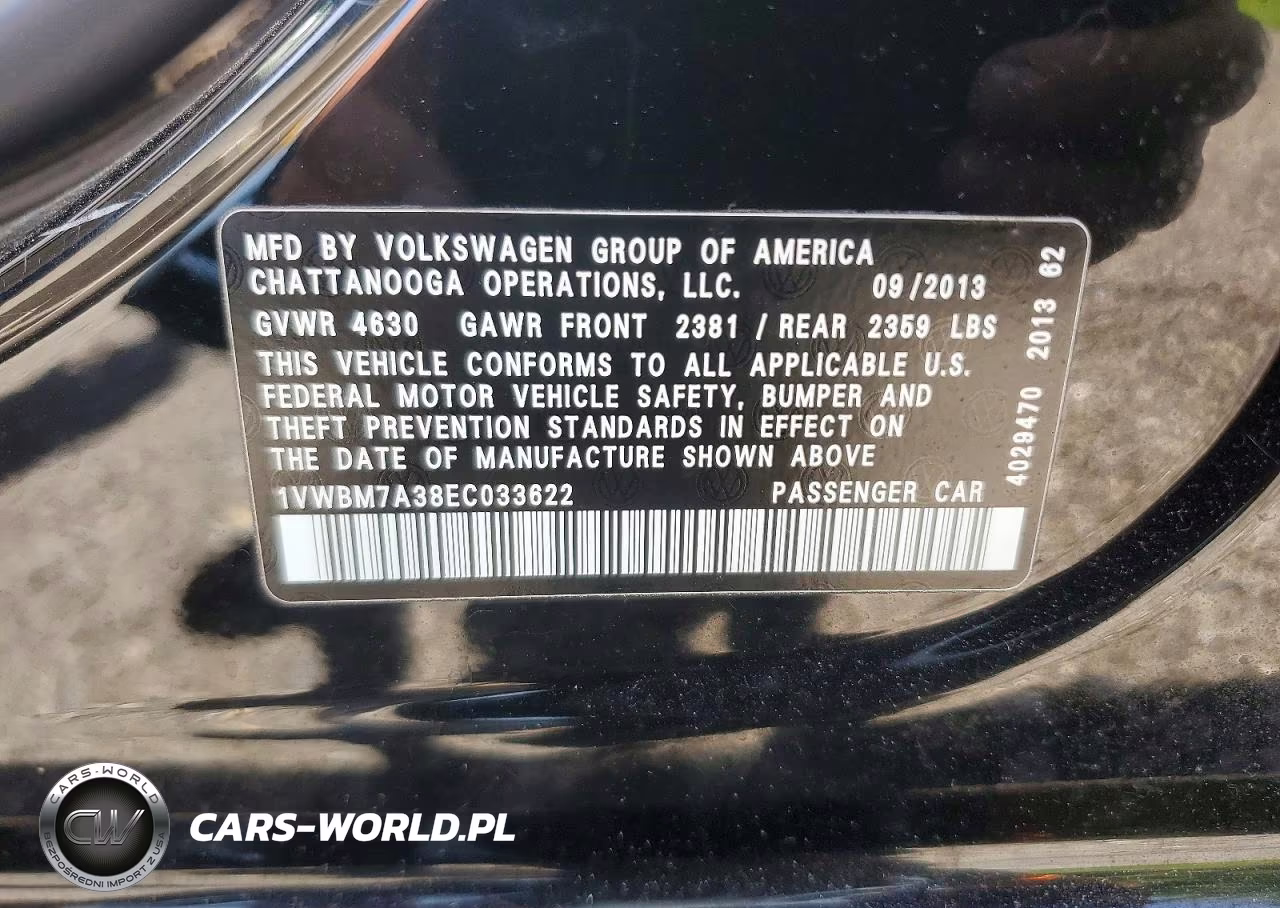2014 Volkswagen Passat Se VIN:1VWBM7A38EC033622 - 12
