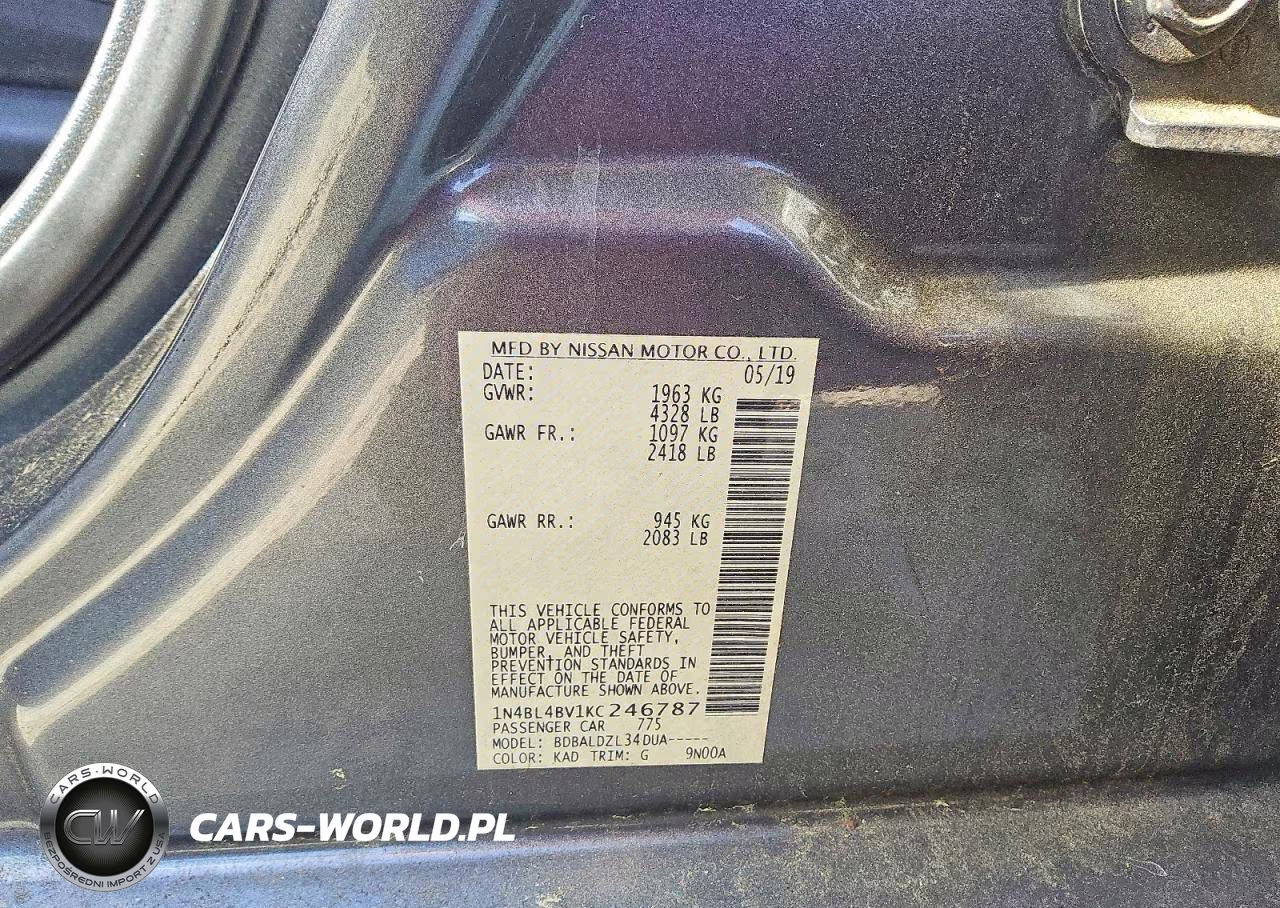 2019 Nissan Altima S VIN:1N4BL4BV1KC246787 - 12