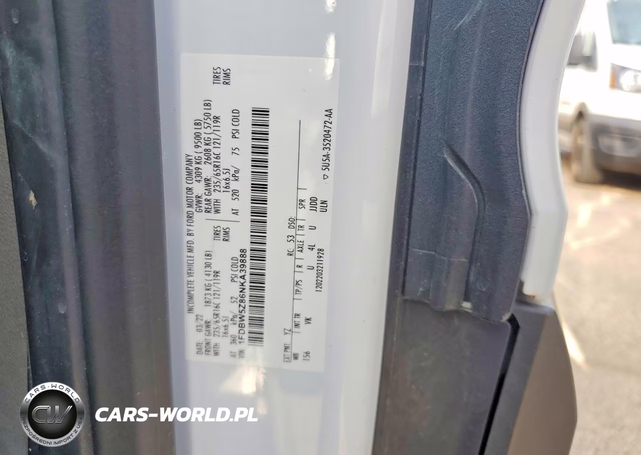 2022 Ford Transit Delivery Truck VIN:1FDBW5Z86NKA39888 - 12