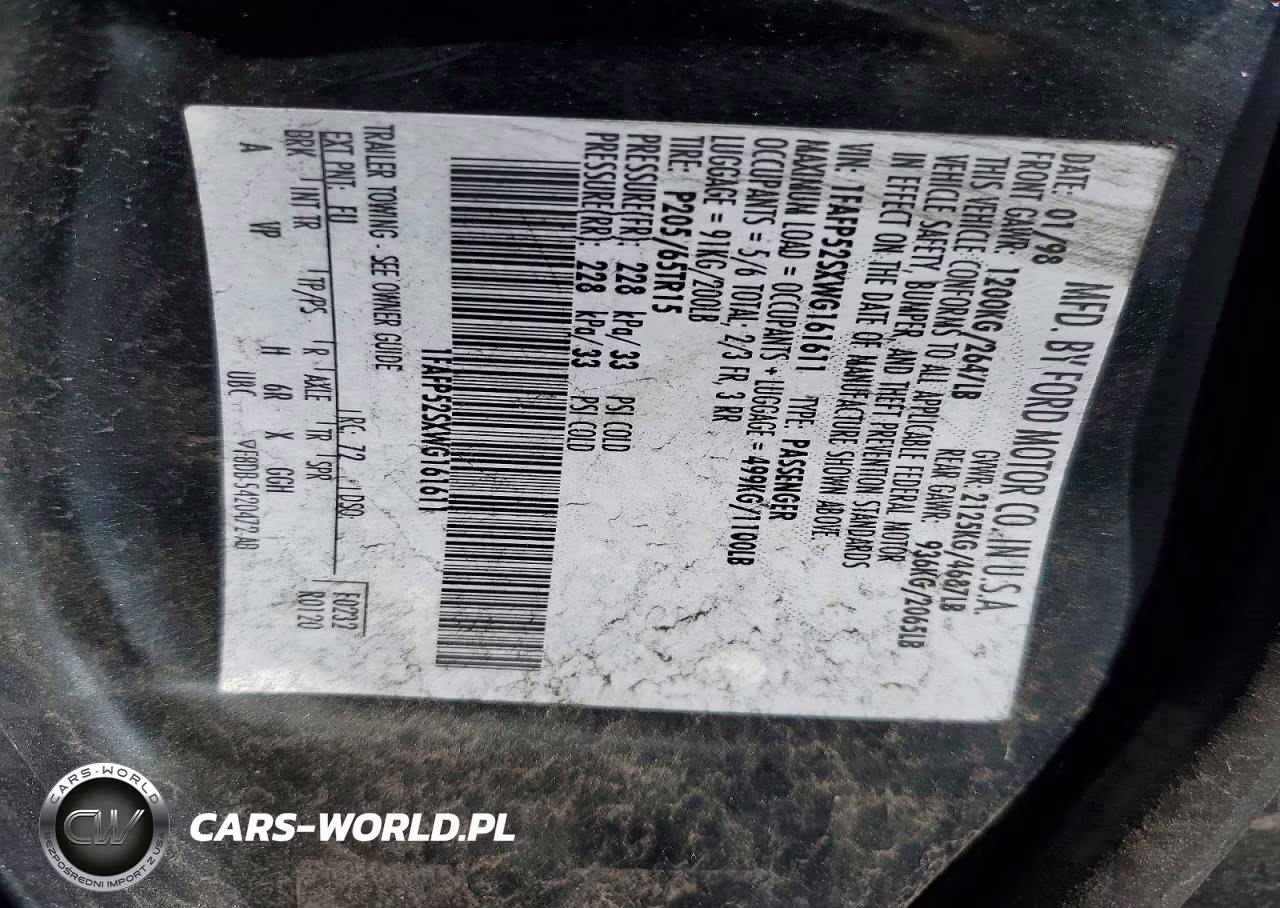 1998 Ford Taurus Lx VIN:1FAFP52SXWG161611 - 12