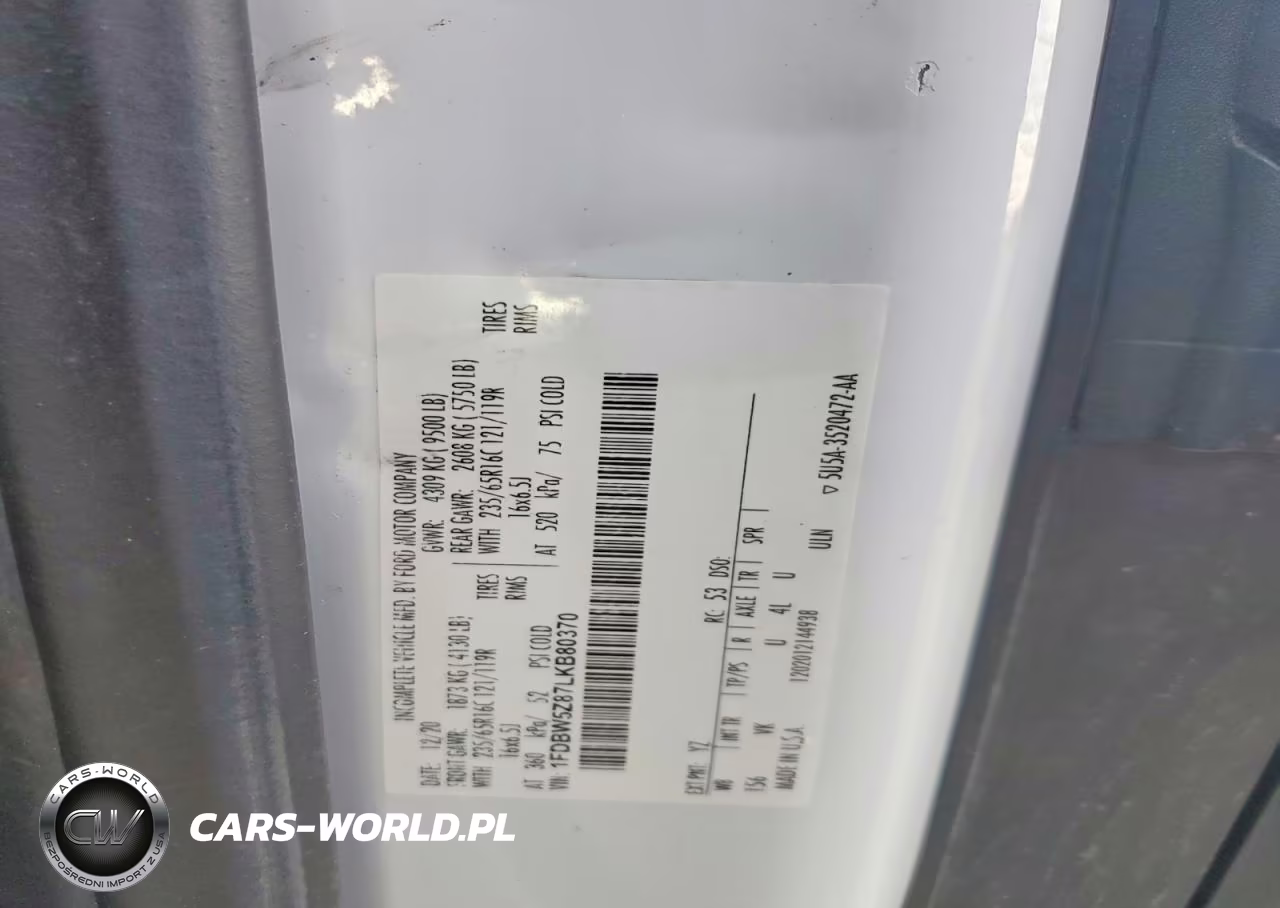 2020 Ford Transit Delivery Truck VIN:1FDBW5Z87LKB80370 - 12