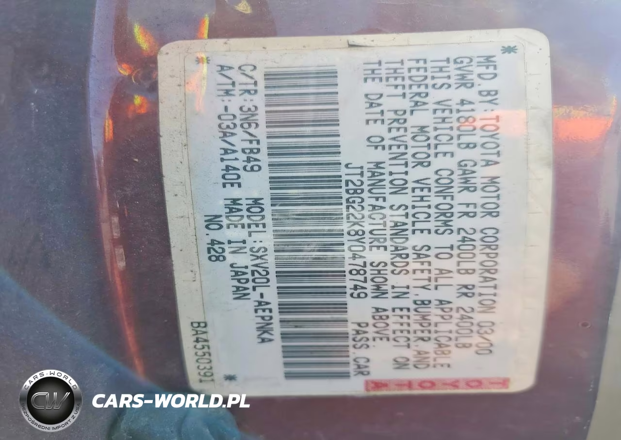2000 Toyota Camry Le VIN:JT2BG22K8Y0478749 - 12