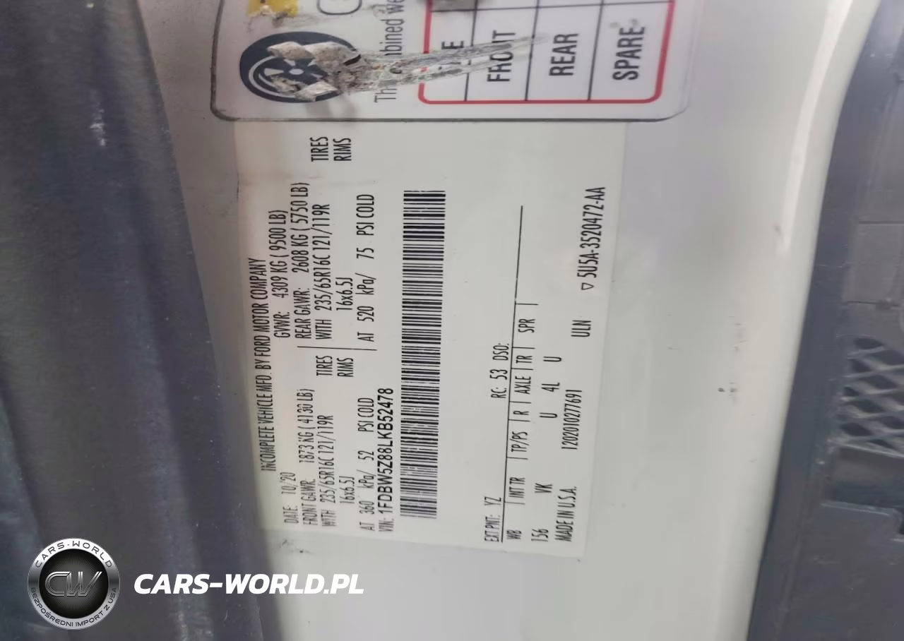 2020 Ford Transit Delivery Truck VIN:1FDBW5Z88LKB52478 - 12