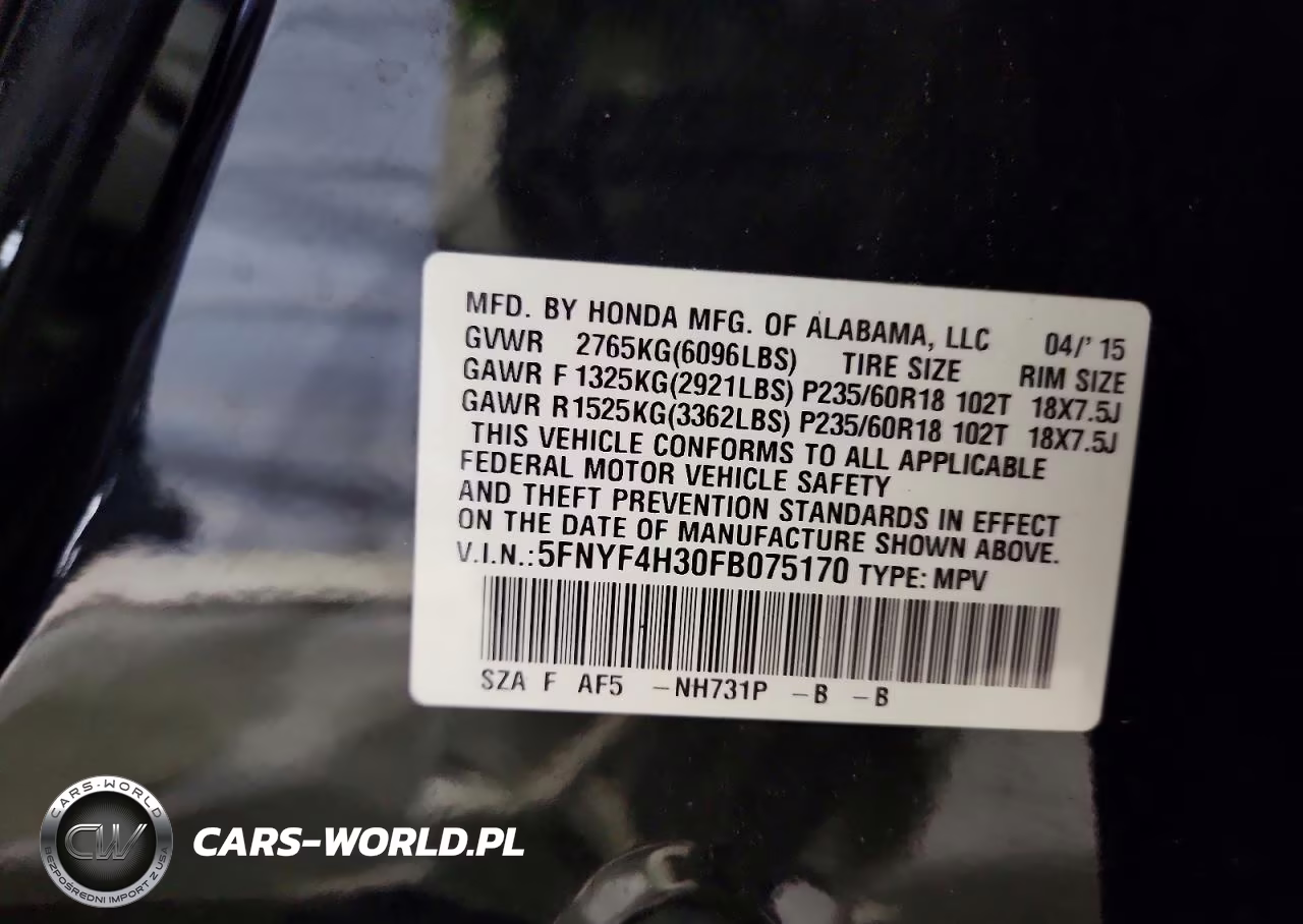 2015 Honda Pilot Se VIN:5FNYF4H30FB075170 - 13