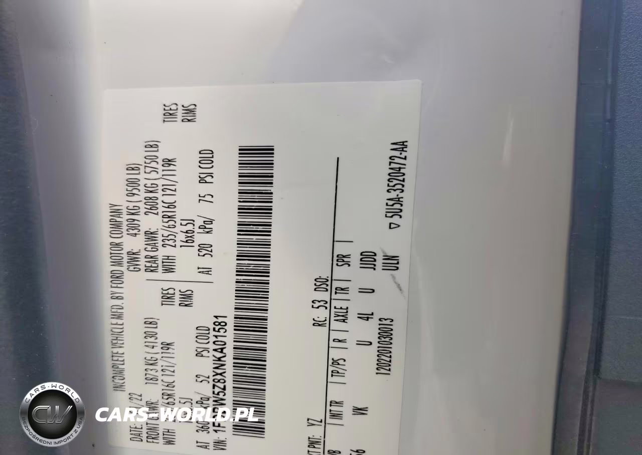 2022 Ford Transit Delivery Truck VIN:1FDBW5Z8XNKA01581 - 12