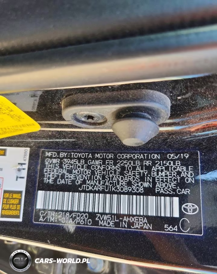 2019 Toyota Prius Le VIN:JTDKARFU1K3089308 - 12