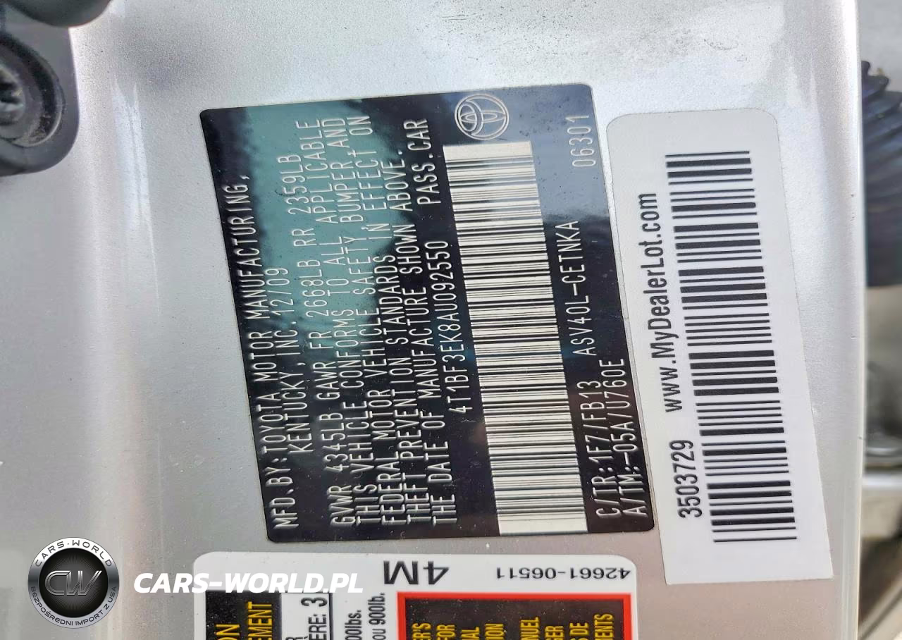 2010 Toyota Camry Le VIN:4T1BF3EK8AU092550 - 12