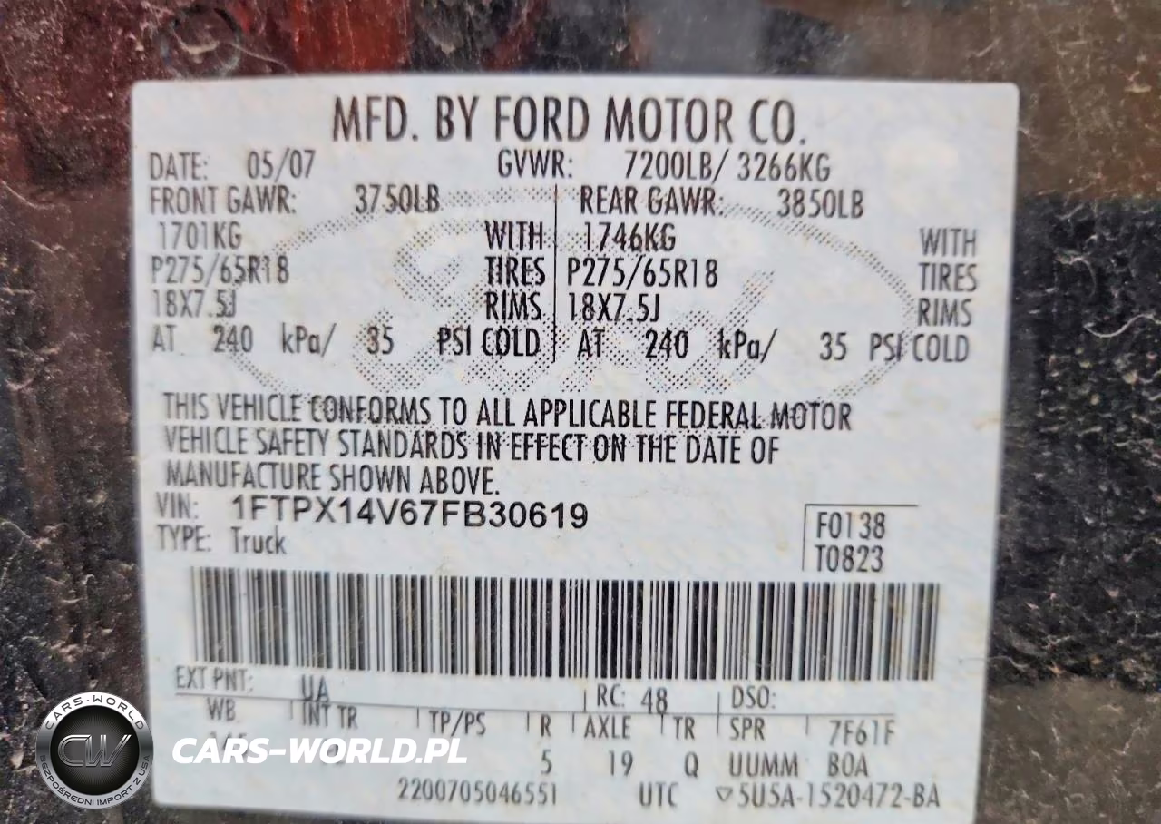 2007 Ford F150 VIN:1FTPX14V67FB30619 - 12