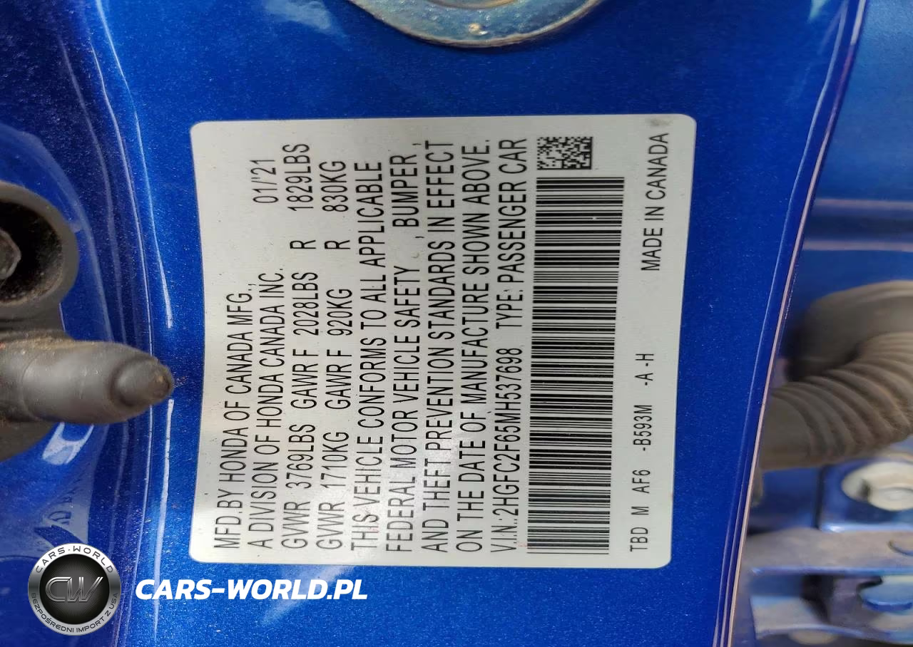 2021 Honda Civic Lx VIN:2HGFC2F65MH537698 - 12