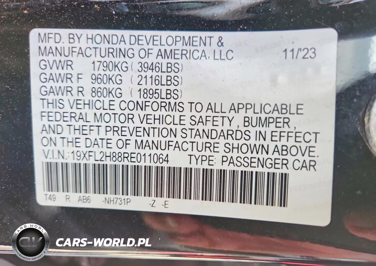 2024 Honda Civic Sport VIN:19XFL2H88RE011064 - 12