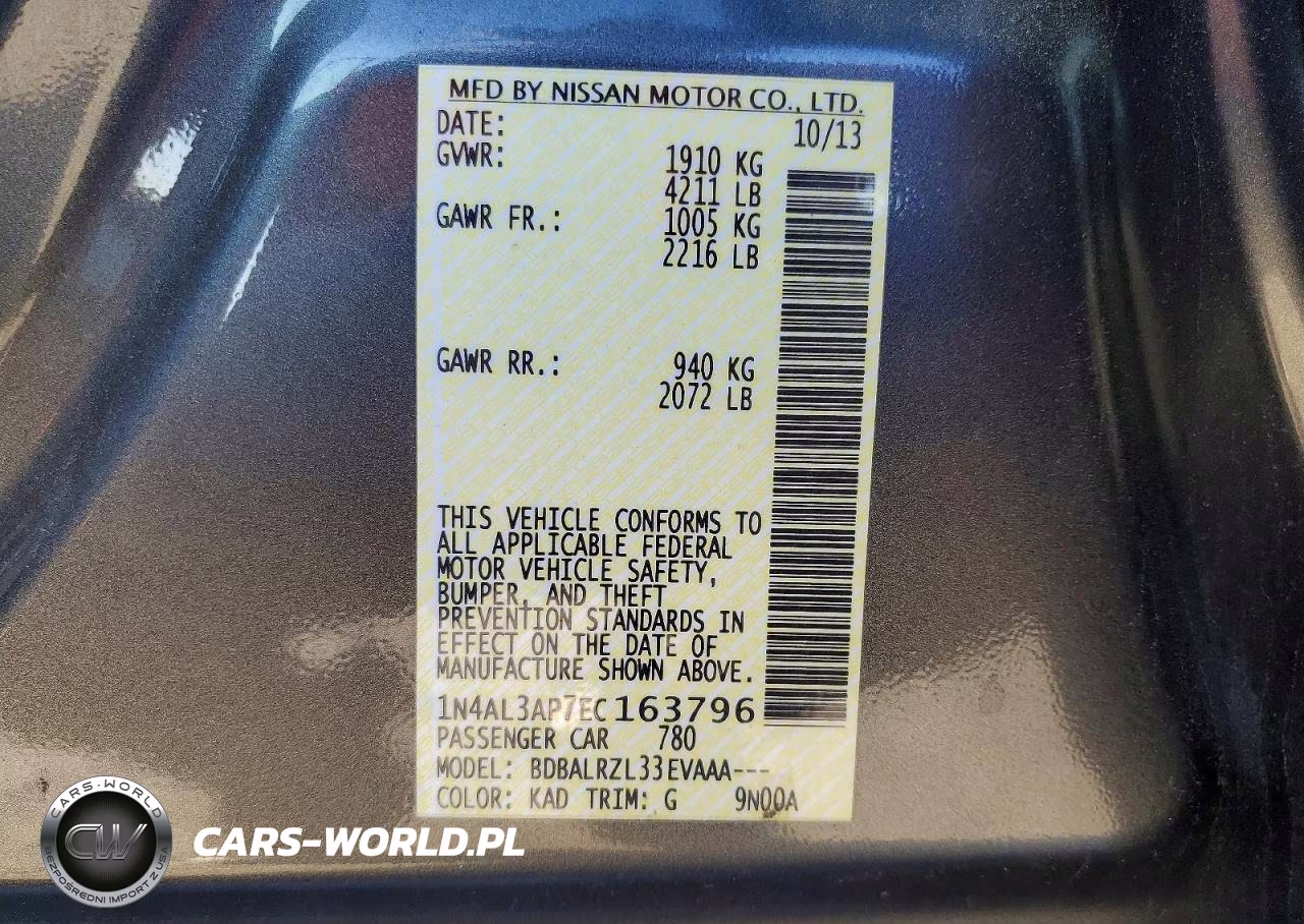 2014 Nissan Altima 2.5 S VIN:1N4AL3AP7EC163796 - 13
