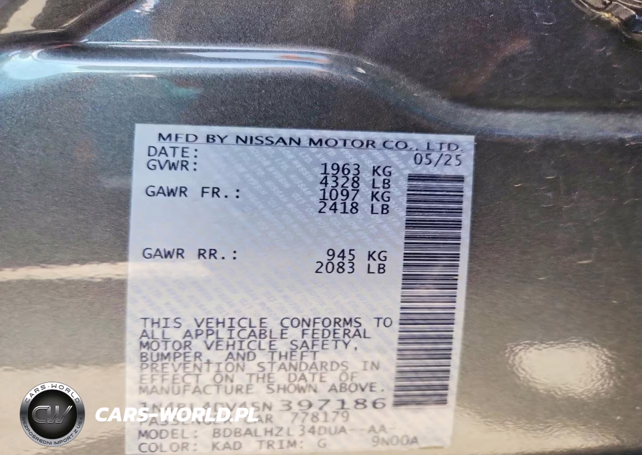 2025 Nissan Altima Sv VIN:1N4BL4DV4SN397186 - 12