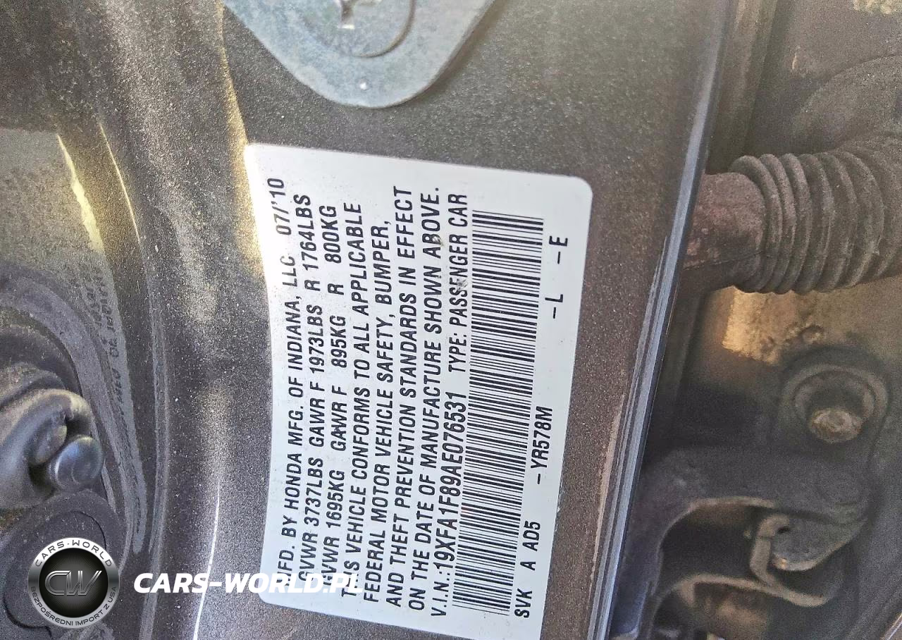 2010 Honda Civic Ex VIN:19XFA1F89AE076531 - 12