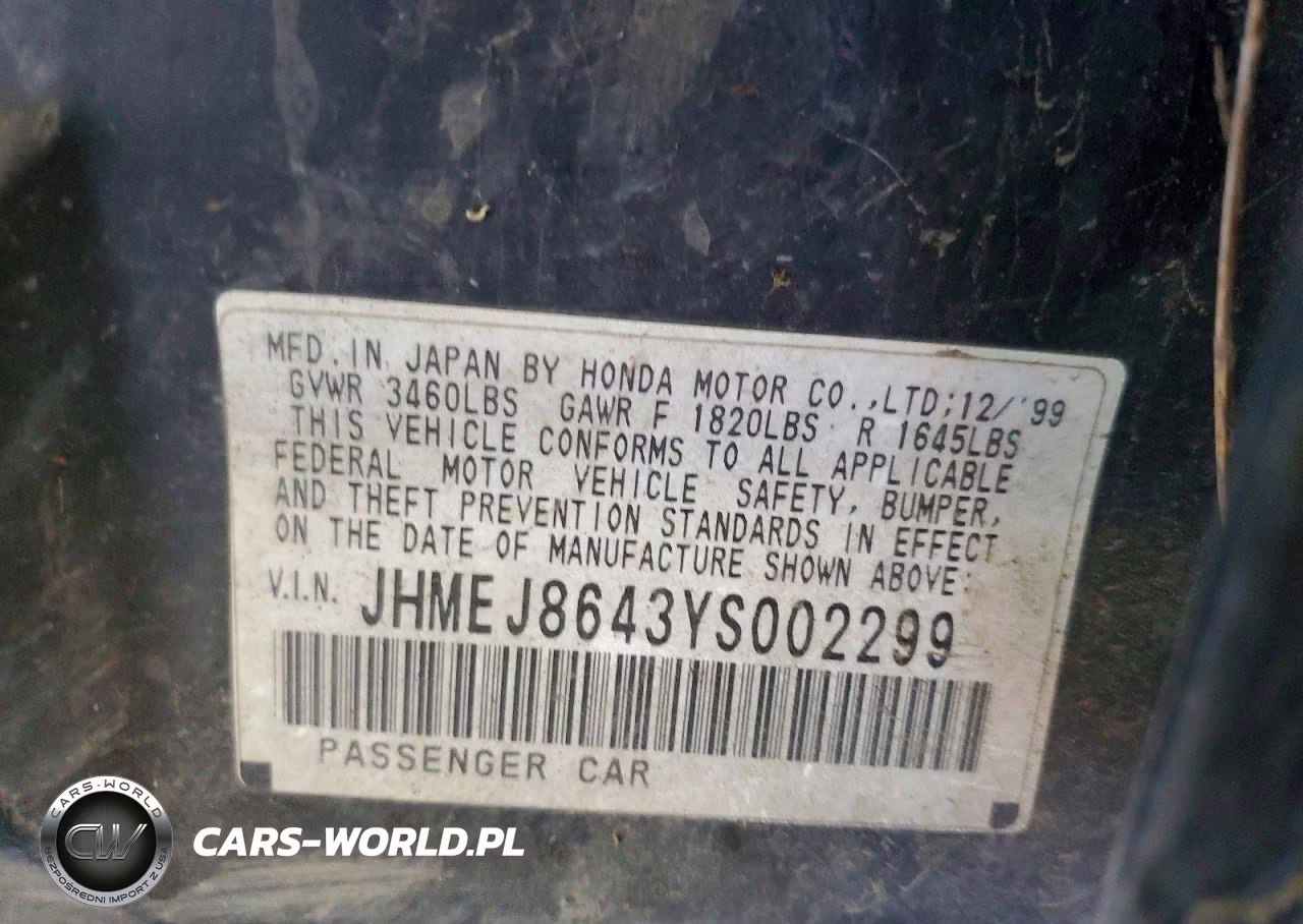 2000 Honda Civic VIN:JHMEJ8643YS002299 - 12