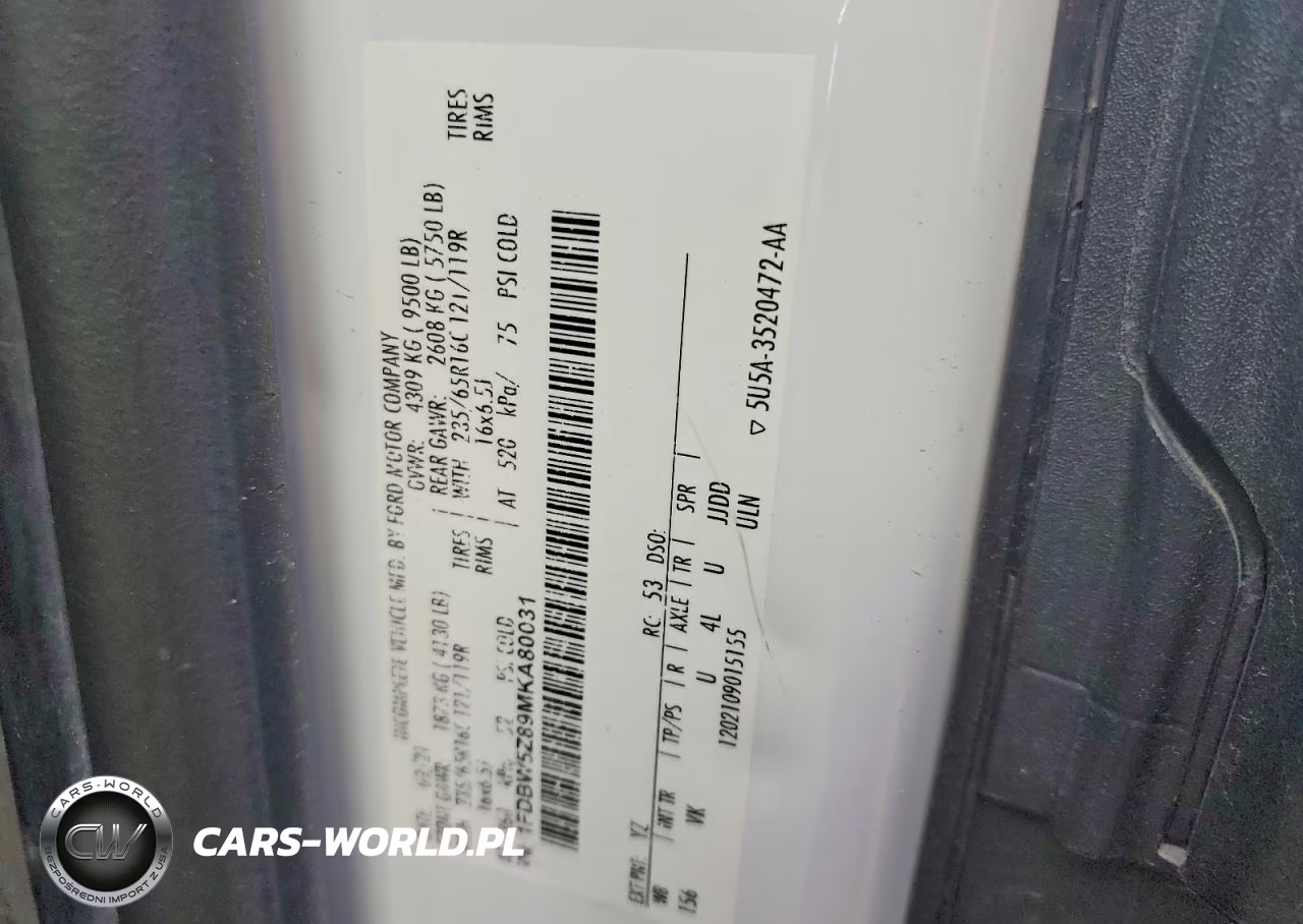 2021 Ford Transit Delivery Truck VIN:1FDBW5Z89MKA80031 - 12