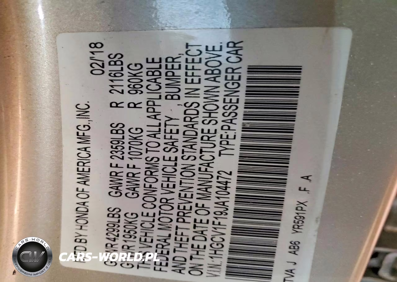 2018 Honda Accord Lx VIN:1HGCV1F19JA104472 - 12