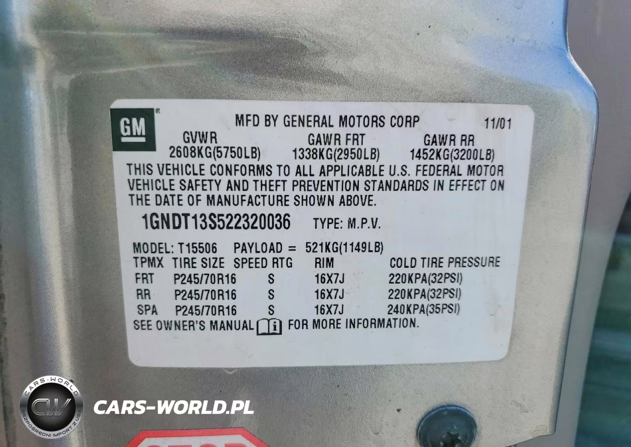 2002 Chevrolet Trailblazer VIN:1GNDT13S522320036 - 13