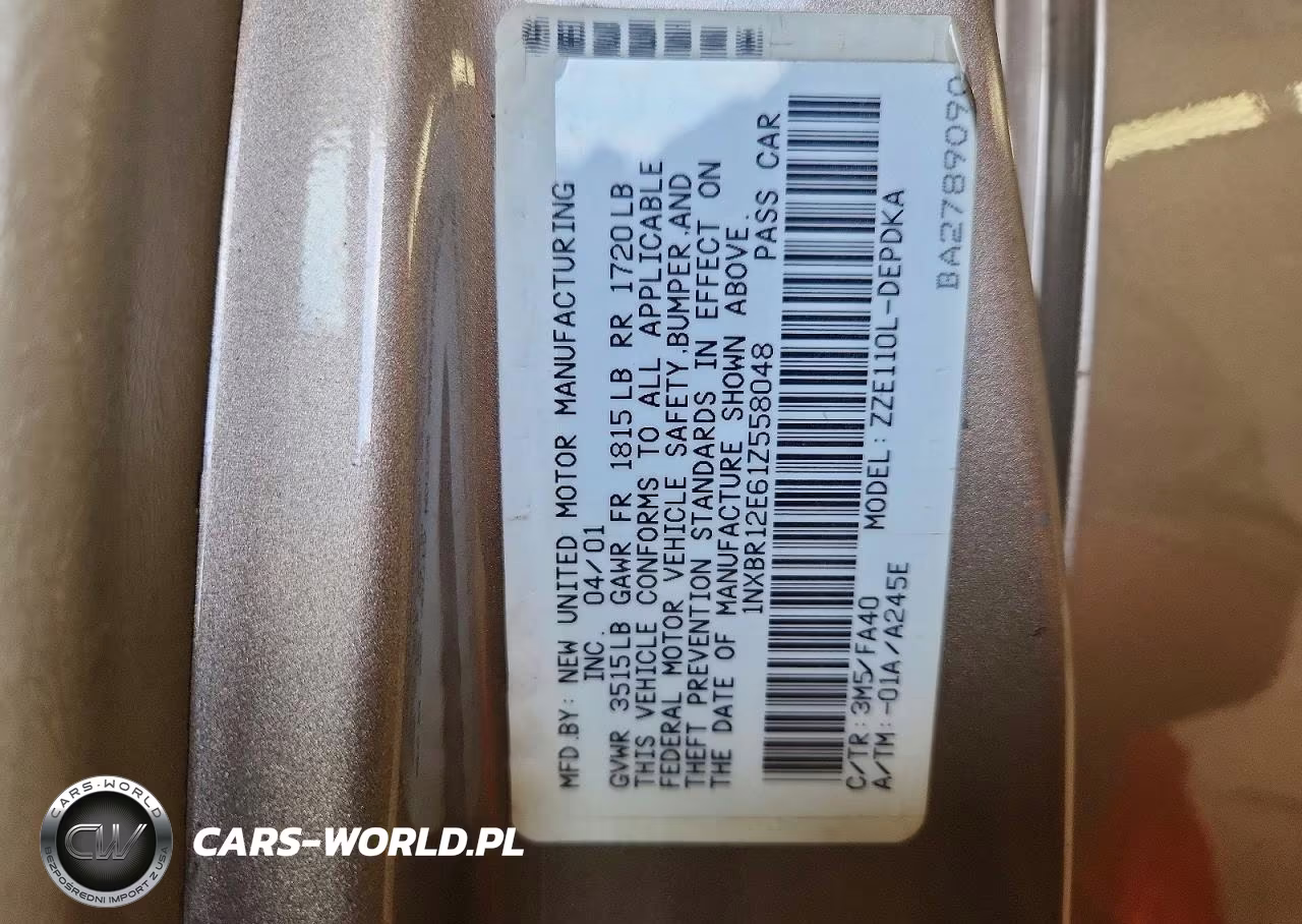 2001 Toyota Corolla Le VIN:1NXBR12E61Z558048 - 12