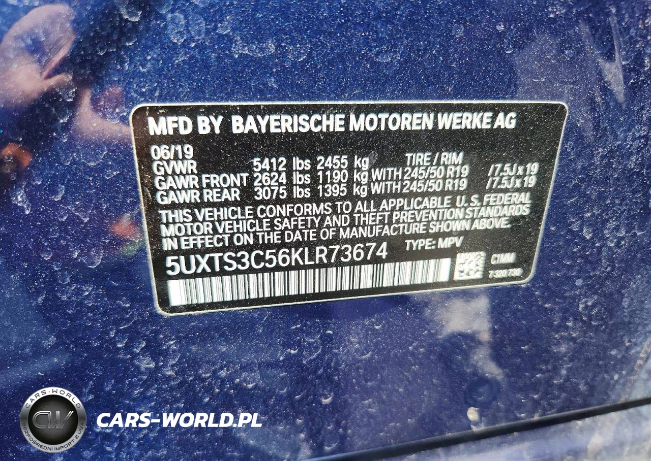 2019 BMW X3 xDrivem40I VIN:5UXTS3C56KLR73674 - 12