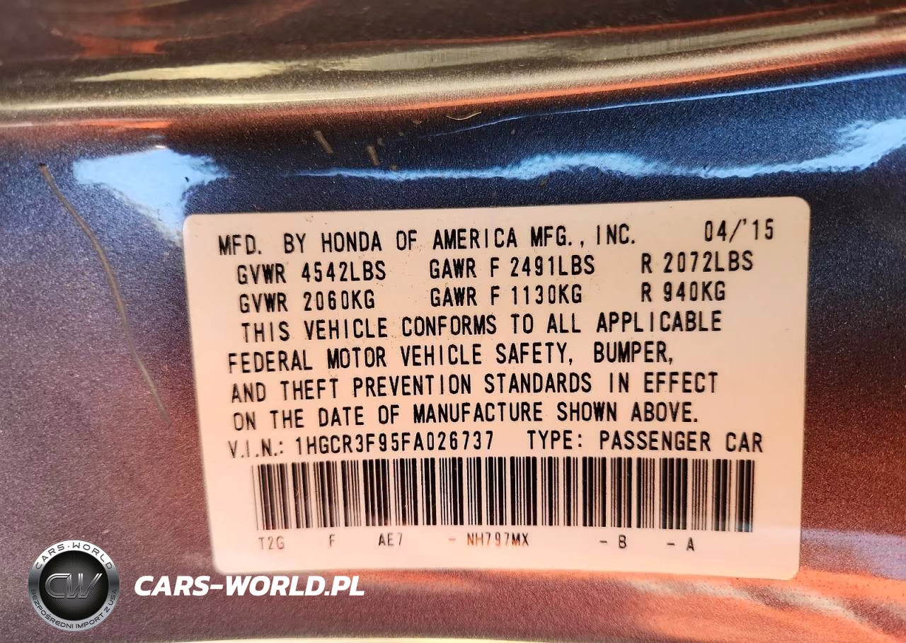 2015 Honda Accord Touring VIN:1HGCR3F95FA026737 - 12